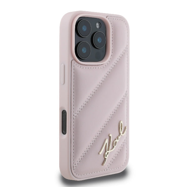 Etui na Apple iPhone 16 Pro, Karl Lagerfeld, Diagonal Quilted Script, Różowy