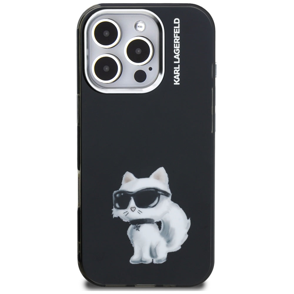 Etui na Apple iPhone 16 Pro, Karl Lagerfeld, IML Aquarelle Logo Choupette, Czarne
