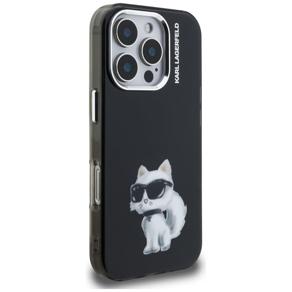 Etui na Apple iPhone 16 Pro, Karl Lagerfeld, IML Aquarelle Logo Choupette, Czarne