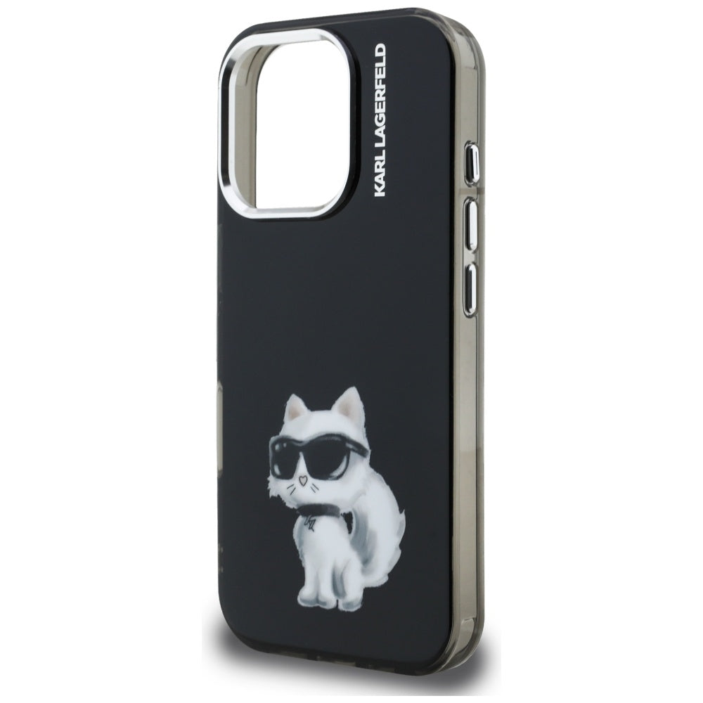 Etui na Apple iPhone 16 Pro, Karl Lagerfeld, IML Aquarelle Logo Choupette, Czarne