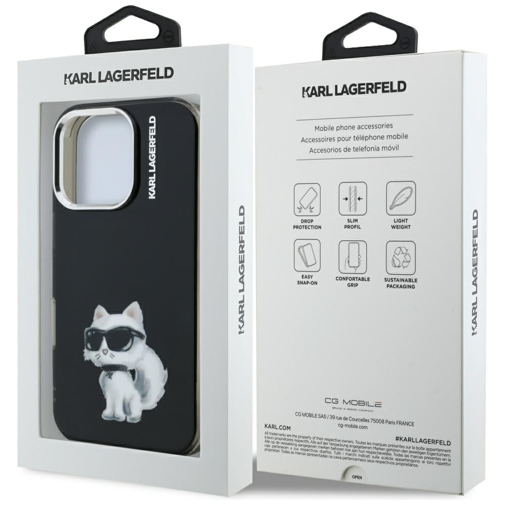 Etui na Apple iPhone 16 Pro, Karl Lagerfeld, IML Aquarelle Logo Choupette, Czarne