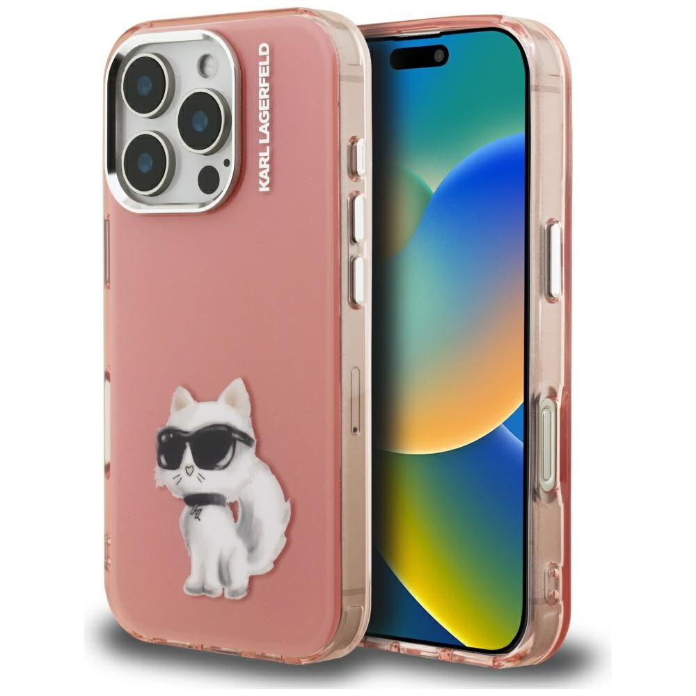 Etui na Apple iPhone 16 Pro, Karl Lagerfeld, IML Aquarelle Logo Choupette, Różowy