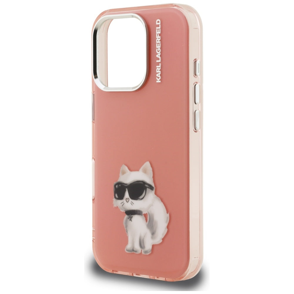 Etui na Apple iPhone 16 Pro, Karl Lagerfeld, IML Aquarelle Logo Choupette, Różowy