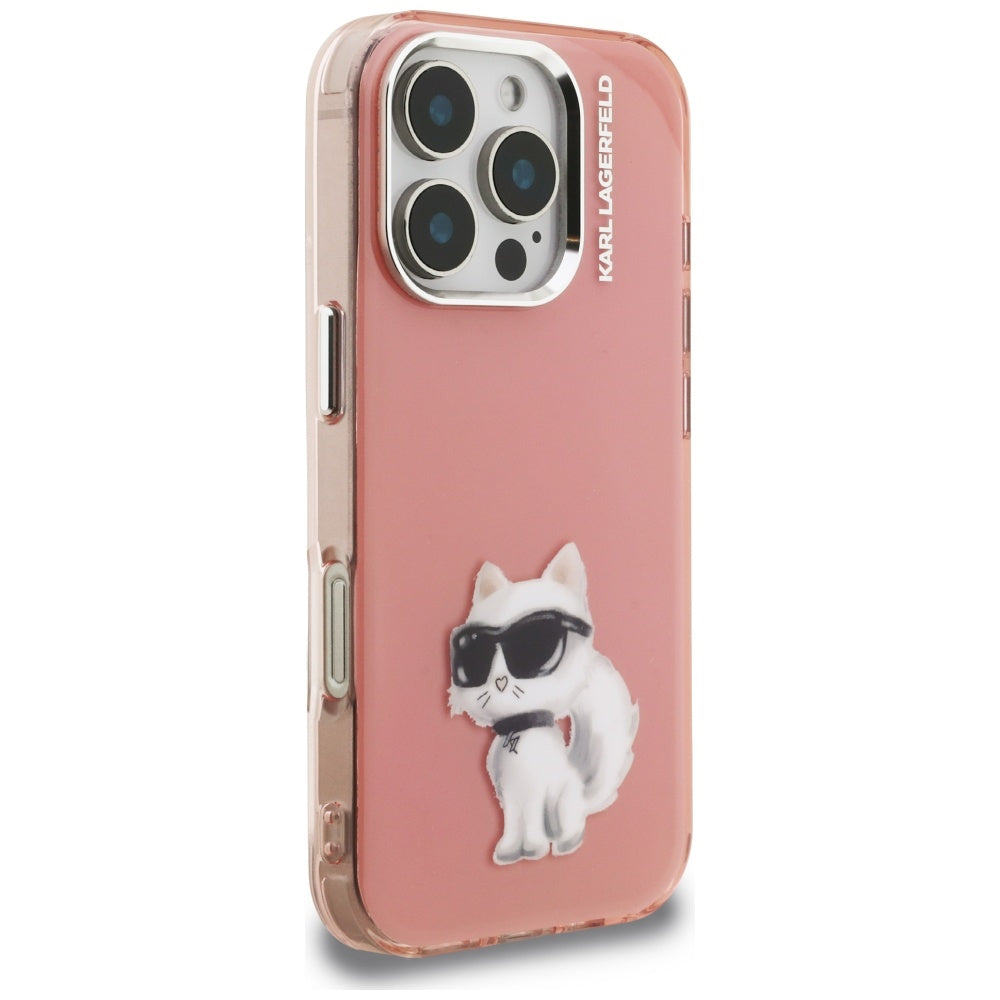 Etui na Apple iPhone 16 Pro, Karl Lagerfeld, IML Aquarelle Logo Choupette, Różowy