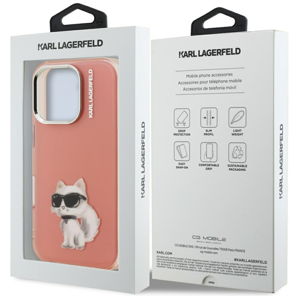 Etui na Apple iPhone 16 Pro, Karl Lagerfeld, IML Aquarelle Logo Choupette, Różowy