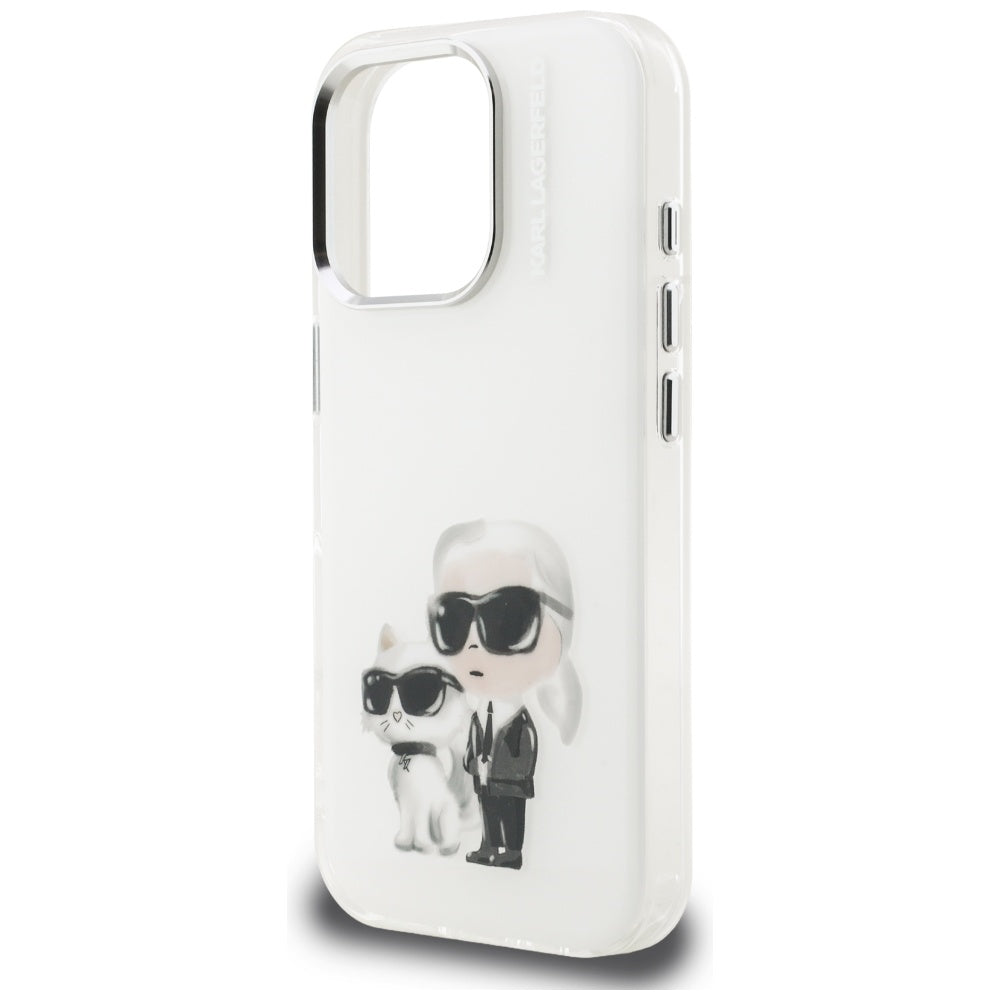 Etui na Apple iPhone 16 Pro, Karl Lagerfeld, IML Aquarelle Logo Karl & Choupette, Białe
