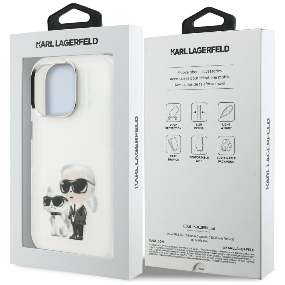 Etui na Apple iPhone 16 Pro, Karl Lagerfeld, IML Aquarelle Logo Karl & Choupette, Białe