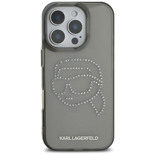 Etui na Apple iPhone 16 Pro, Karl Lagerfeld, IML Rhinestones Karl's Head, Czarne
