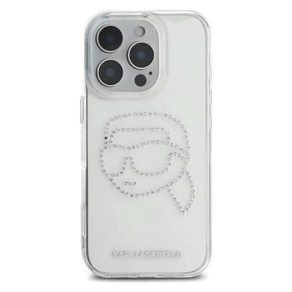 Case for Apple iPhone 16 Pro, Karl Lagerfeld, IML Rhinestones Karl's Head, Transparent