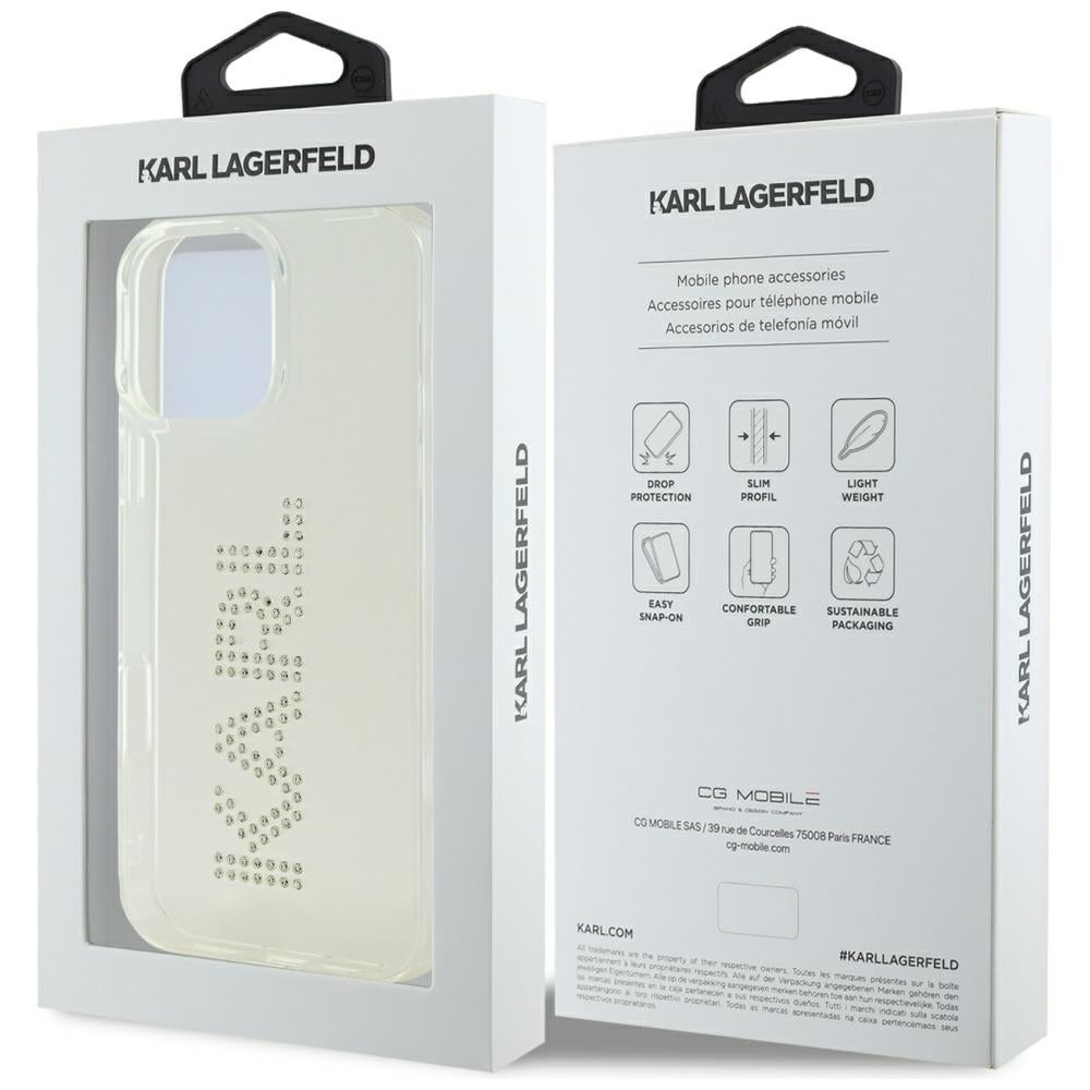 Case for Apple iPhone 16 Pro, Karl Lagerfeld, IML Rhinestones Transparent Logo, Transparent