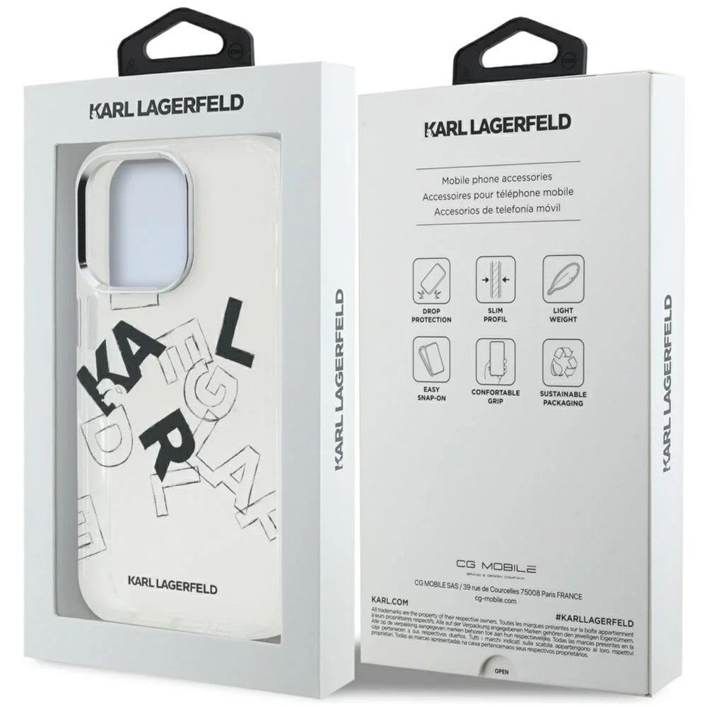 Etui na Apple iPhone 16 Pro, Karl Lagerfeld, IML Sketched Graphic Logo, Przezroczyste