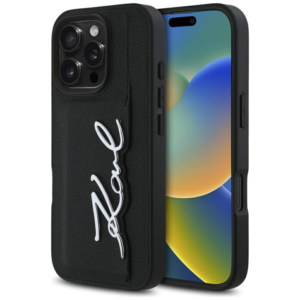 Etui na Apple iPhone 16 Pro, Karl Lagerfeld, Metal Signature, Czarne