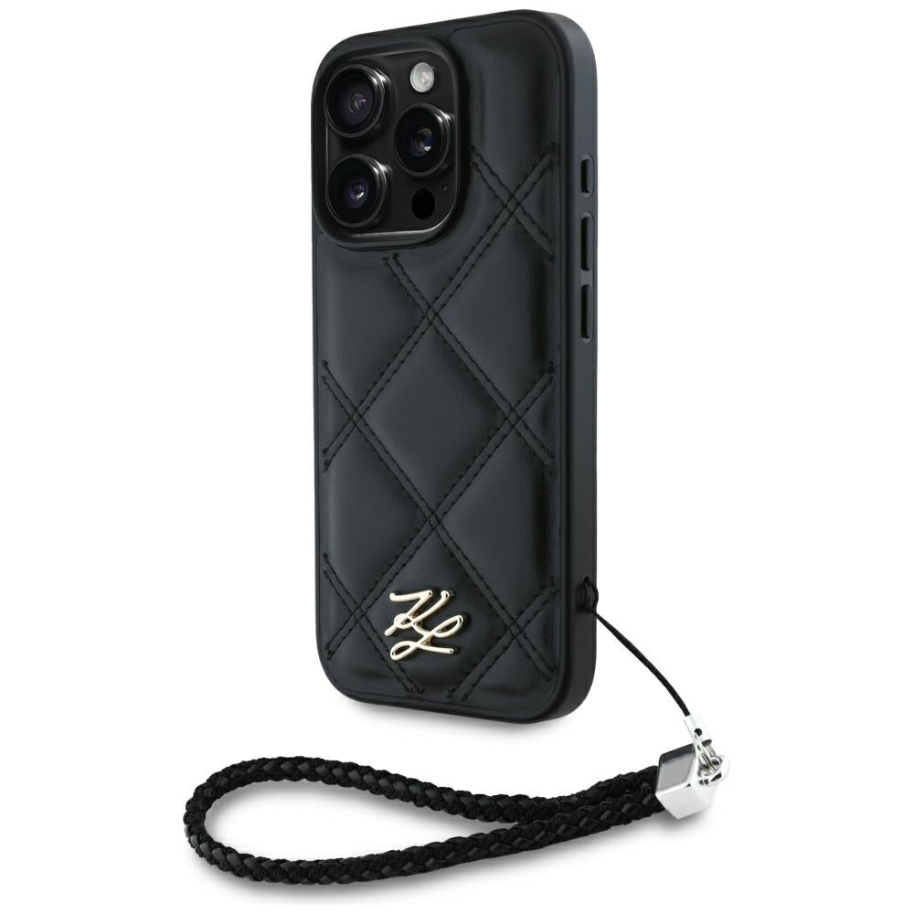 Etui na Apple iPhone 16 Pro, Karl Lagerfeld, Quilted Initial Logo & Chain Strap, Czarne