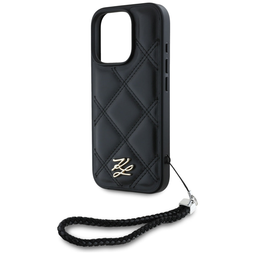 Etui na Apple iPhone 16 Pro, Karl Lagerfeld, Quilted Initial Logo & Chain Strap, Czarne