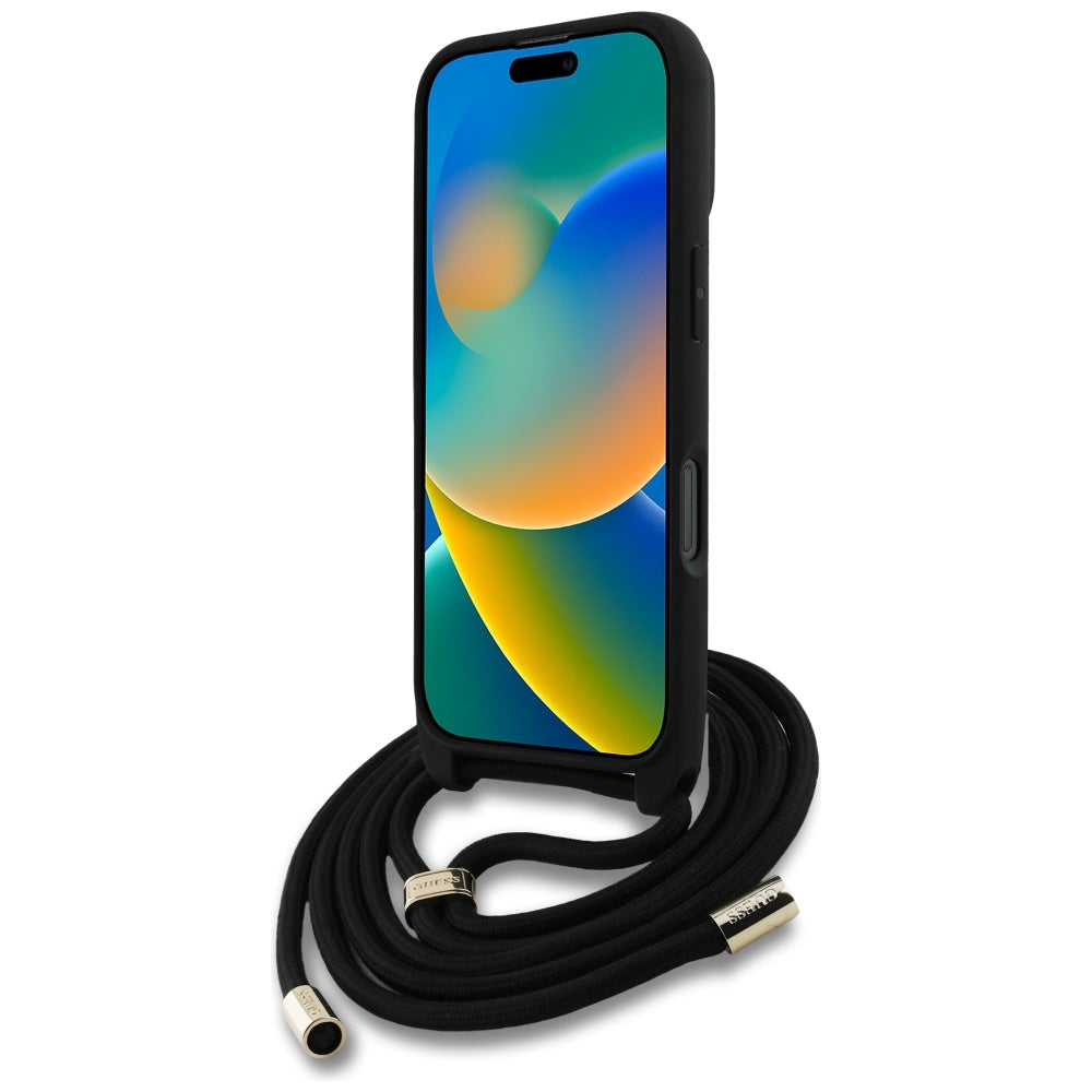 Etui na Apple iPhone 16 Pro Max, Guess, 4G CBDY Big Logo with Cord Strap, Czarne
