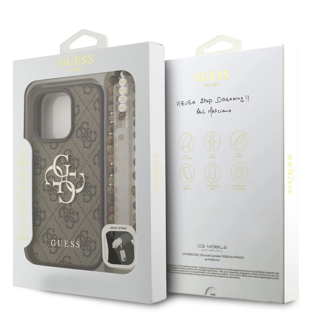 Etui na Apple iPhone 16 Pro Max, Guess, 4G Classic Logo with Strap, Brązowy