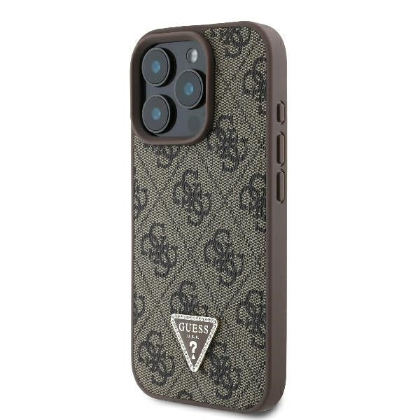 Etui na Apple iPhone 16 Pro Max, Guess, Crossbody 4G Triangle Strass, Brązowy