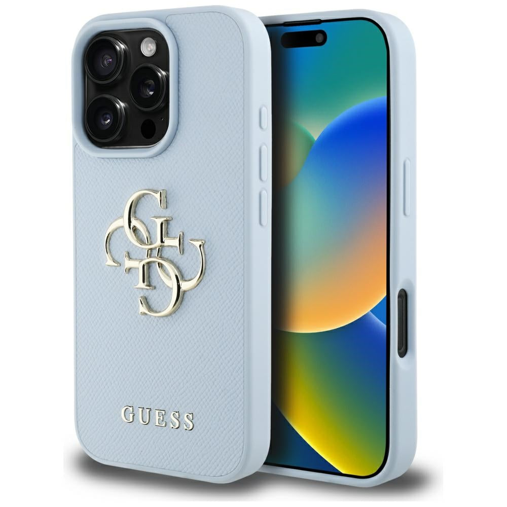 Etui na Apple iPhone 16 Pro Max, Guess, Grained Big 4G Logo Small Classic Logo, Niebieskie