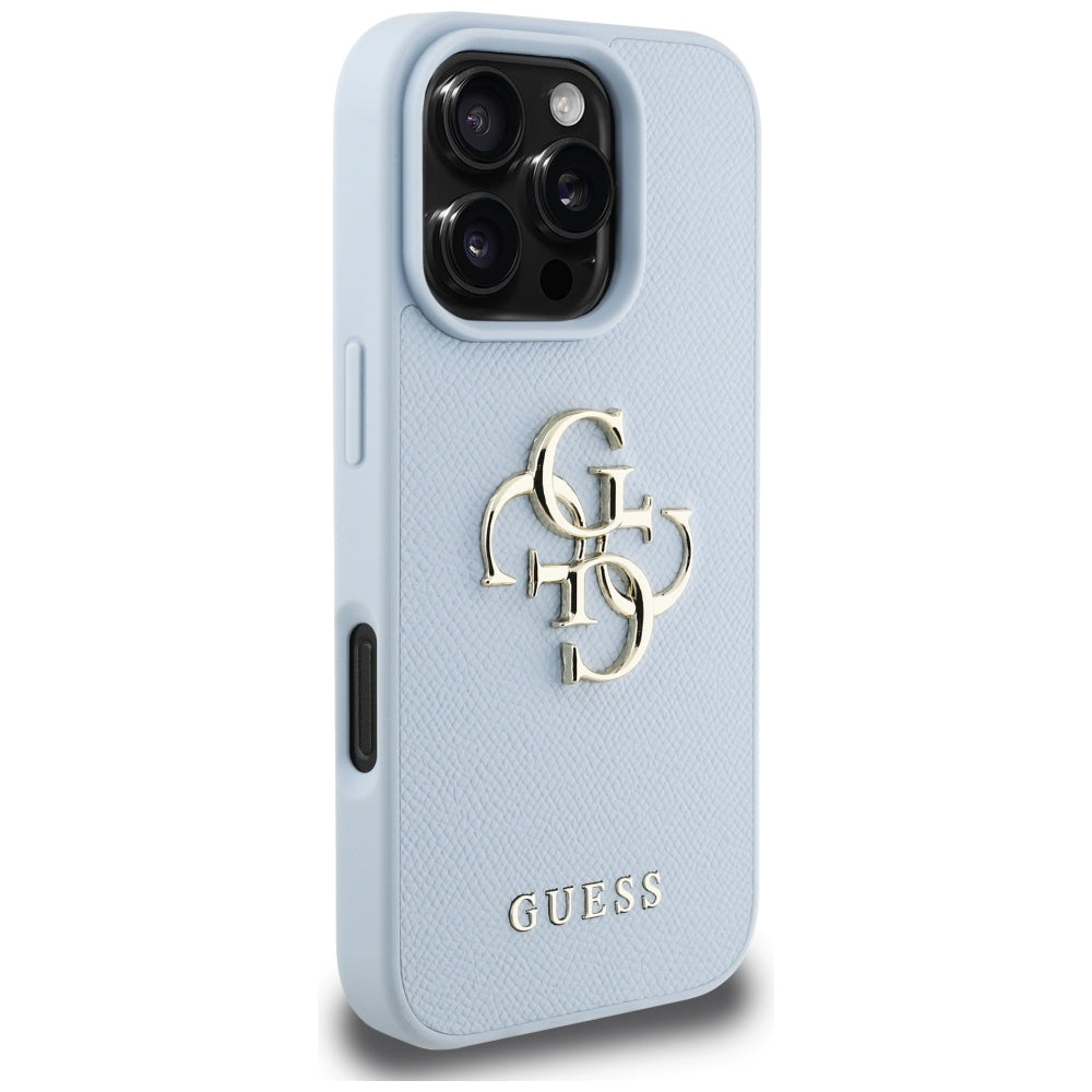 Etui na Apple iPhone 16 Pro Max, Guess, Grained Big 4G Logo Small Classic Logo, Niebieskie