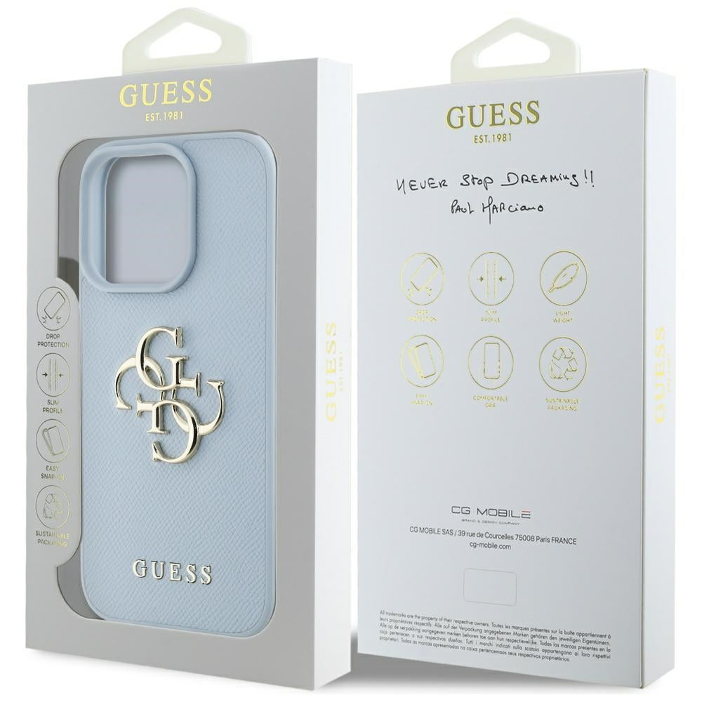 Etui na Apple iPhone 16 Pro Max, Guess, Grained Big 4G Logo Small Classic Logo, Niebieskie