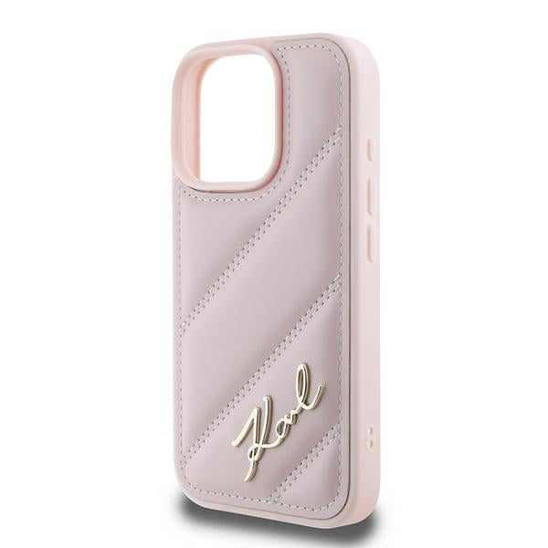 Etui na Apple iPhone 16 Pro Max, Karl Lagerfeld, Diagonal Quilted Script, Różowy