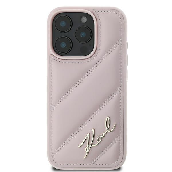 Etui na Apple iPhone 16 Pro Max, Karl Lagerfeld, Diagonal Quilted Script, Różowy