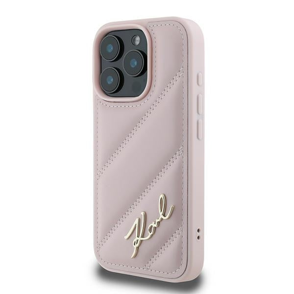 Etui na Apple iPhone 16 Pro Max, Karl Lagerfeld, Diagonal Quilted Script, Różowy