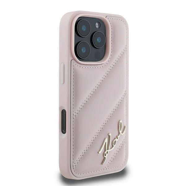 Etui na Apple iPhone 16 Pro Max, Karl Lagerfeld, Diagonal Quilted Script, Różowy