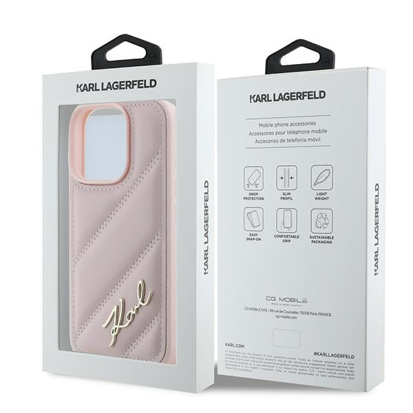 Etui na Apple iPhone 16 Pro Max, Karl Lagerfeld, Diagonal Quilted Script, Różowy