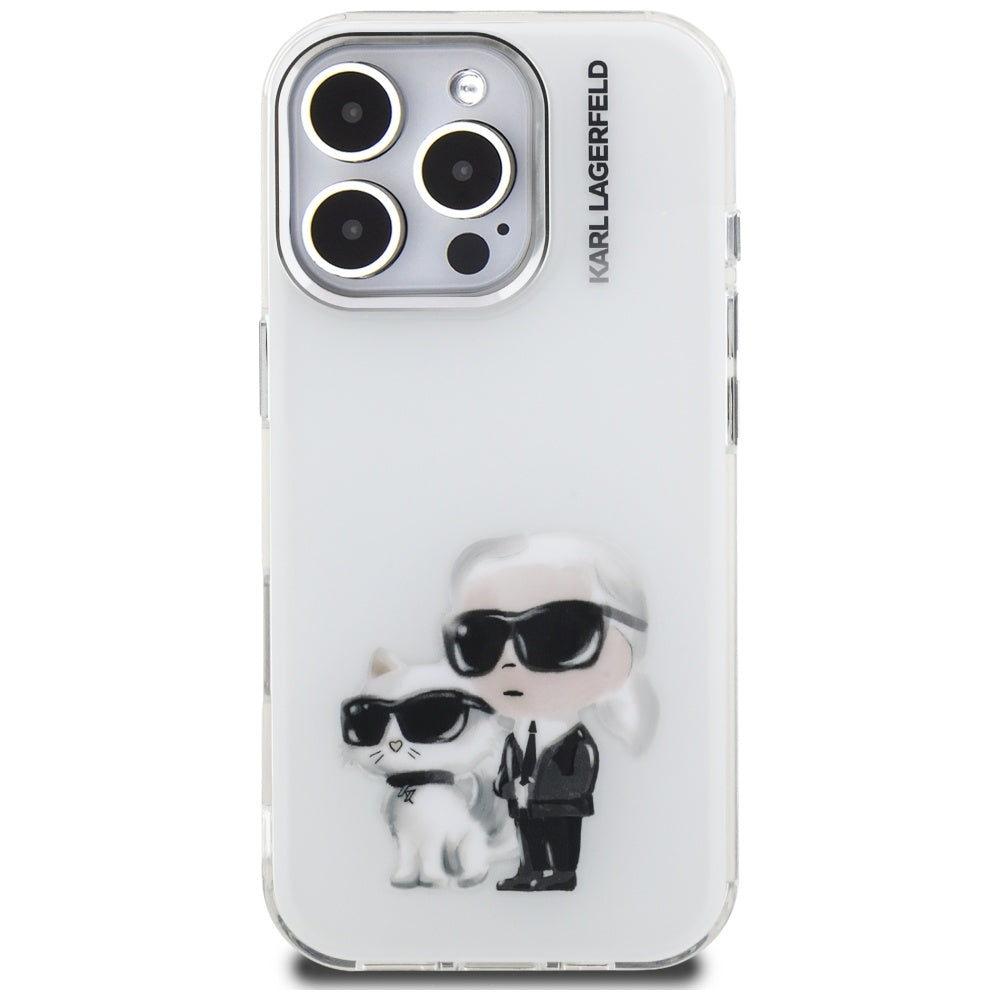 Etui na Apple iPhone 16 Pro Max, Karl Lagerfeld, IML Aquarelle Logo Karl & Choupette, Białe