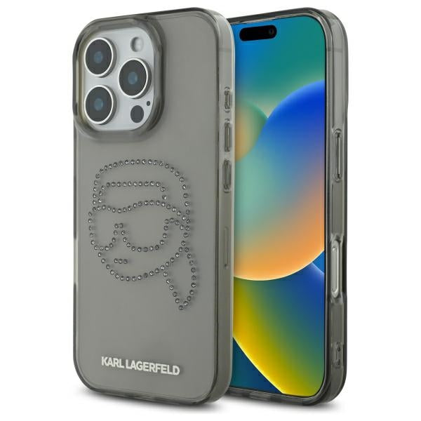 Etui na Apple iPhone 16 Pro Max, Karl Lagerfeld, IML Rhinestones Karl's Head, Czarne