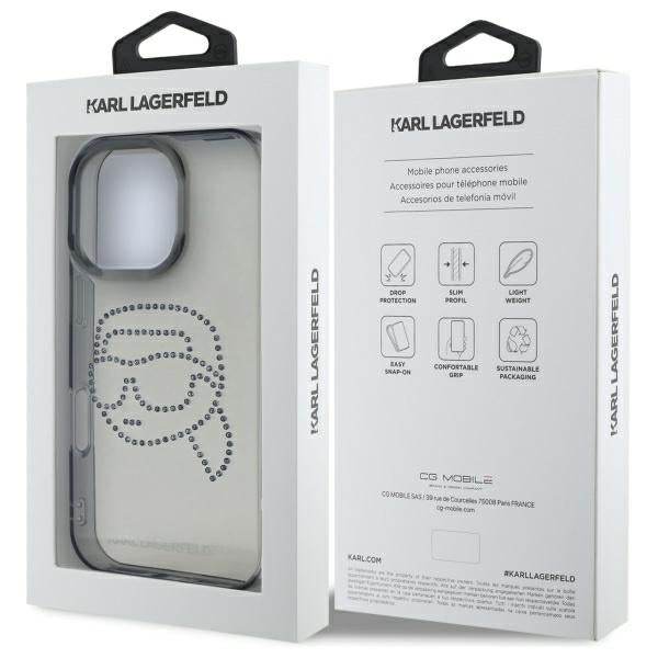 Etui na Apple iPhone 16 Pro Max, Karl Lagerfeld, IML Rhinestones Karl's Head, Czarne
