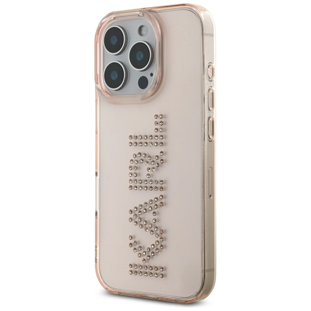 Etui na Apple iPhone 16 Pro Max, Karl Lagerfeld, IML Rhinestones Pink Logo, Różowy