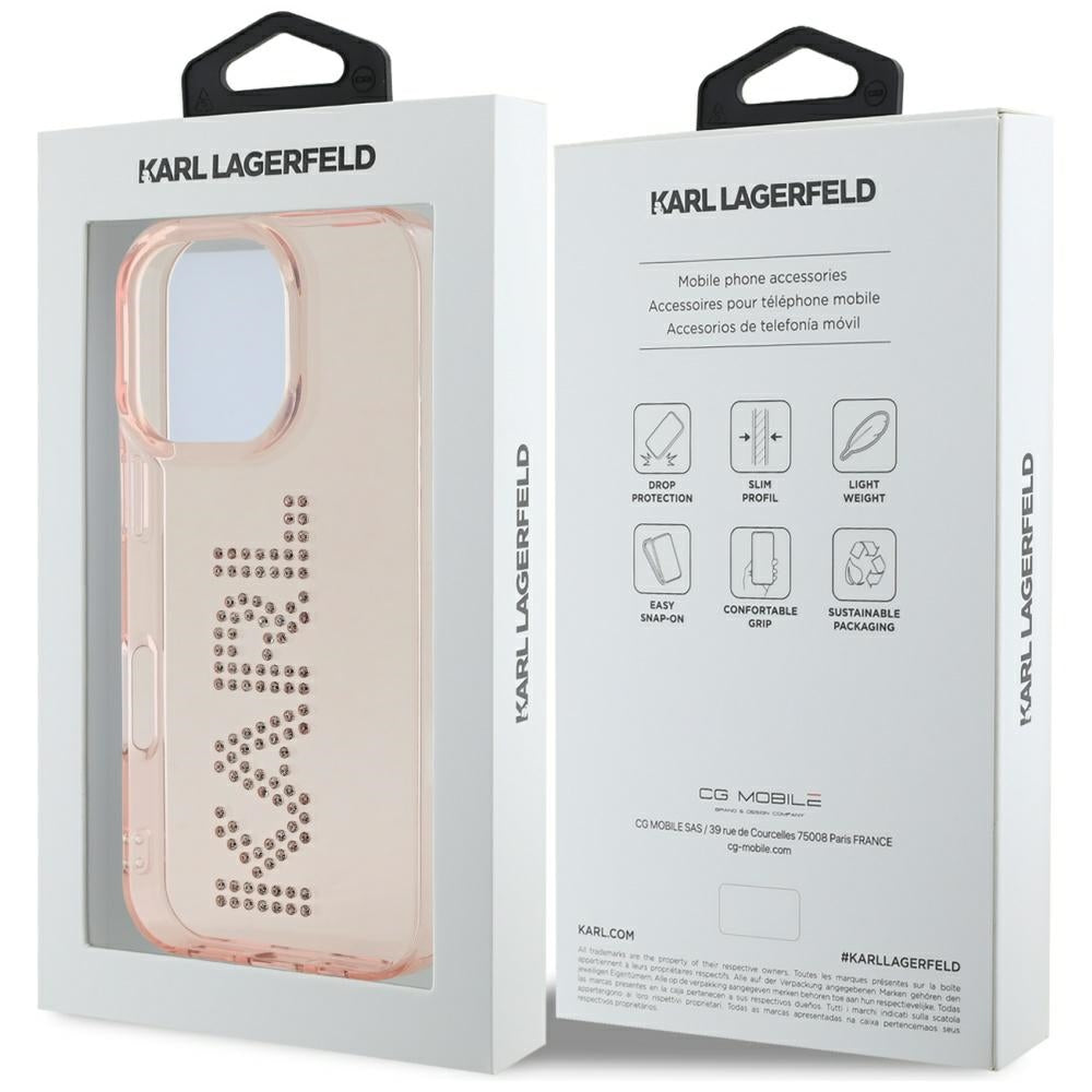Etui na Apple iPhone 16 Pro Max, Karl Lagerfeld, IML Rhinestones Pink Logo, Różowy