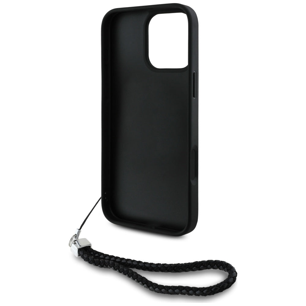 Case for Apple iPhone 16 Pro Max, Karl Lagerfeld, Quilted Initial Logo & Chain Strap, Black