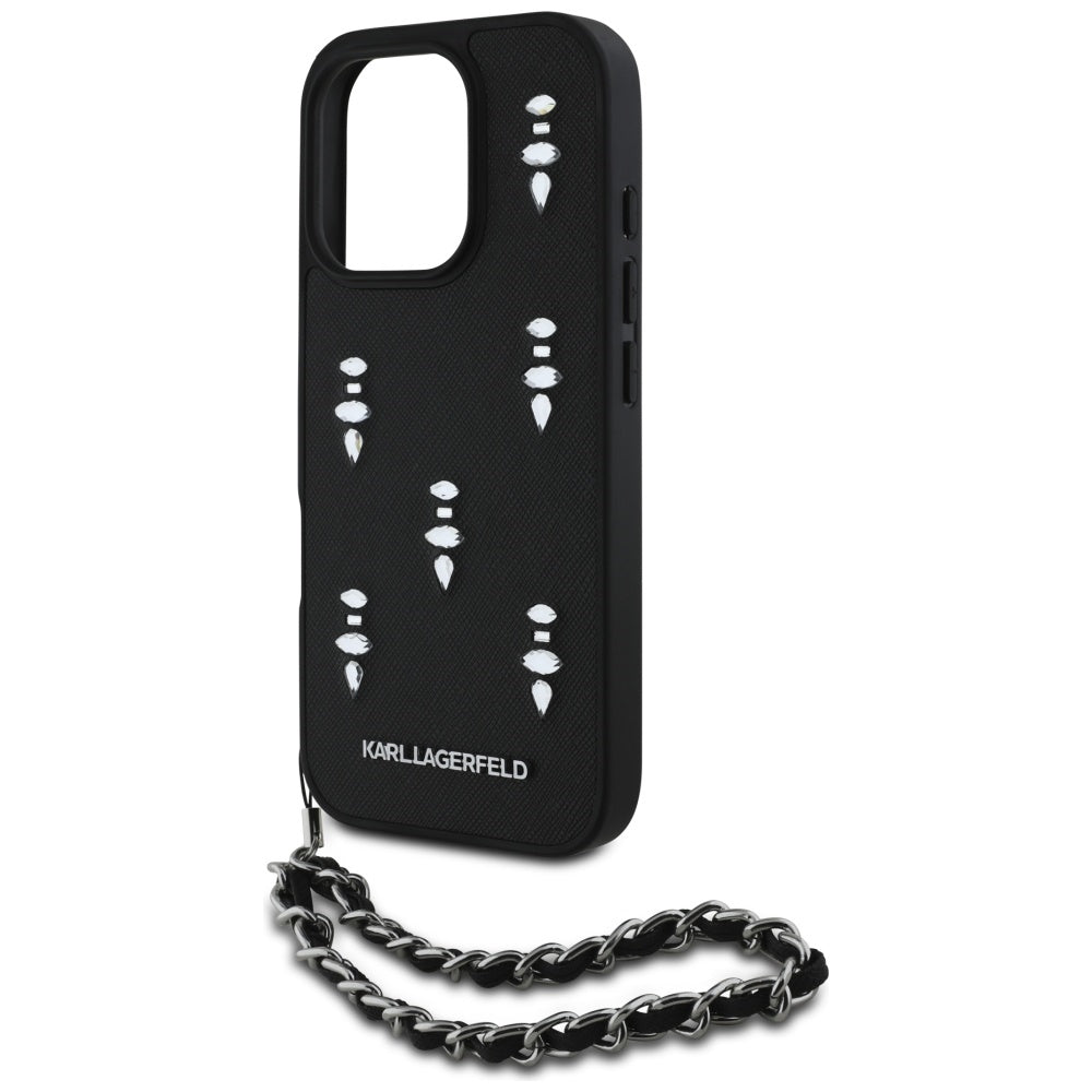 Etui na Apple iPhone 16 Pro Max, Karl Lagerfeld, Saffiano Crystals & Charm, Czarne