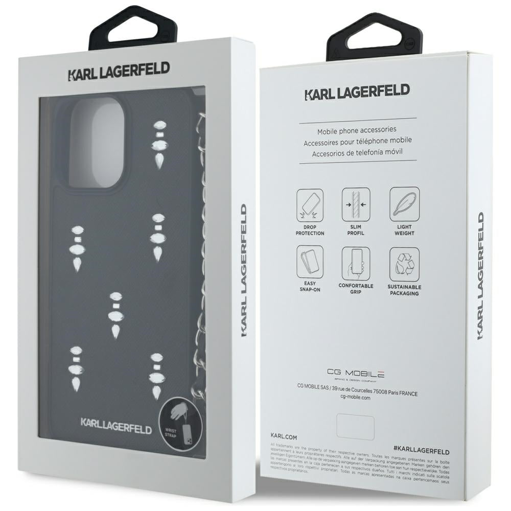 Etui na Apple iPhone 16 Pro Max, Karl Lagerfeld, Saffiano Crystals & Charm, Czarne