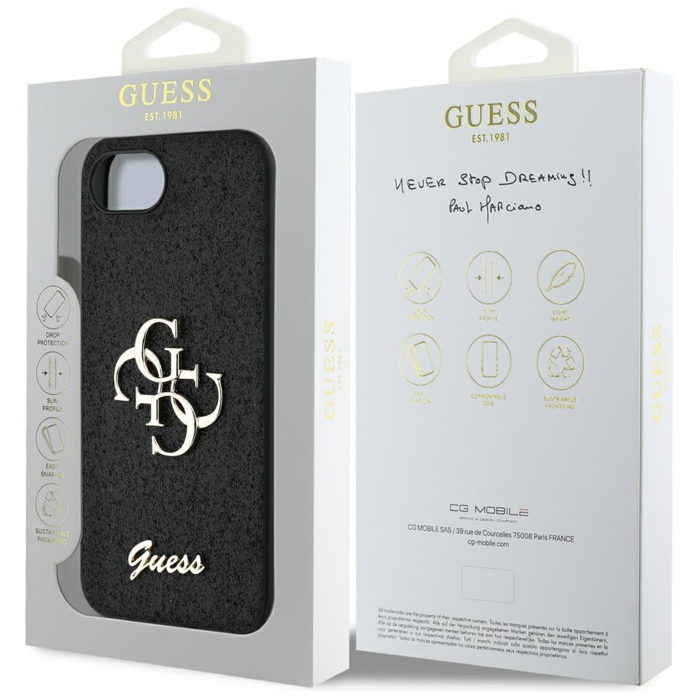 Etui na Apple iPhone 17e / 16e, Guess, Fixed Glitter Big 4G, Czarne