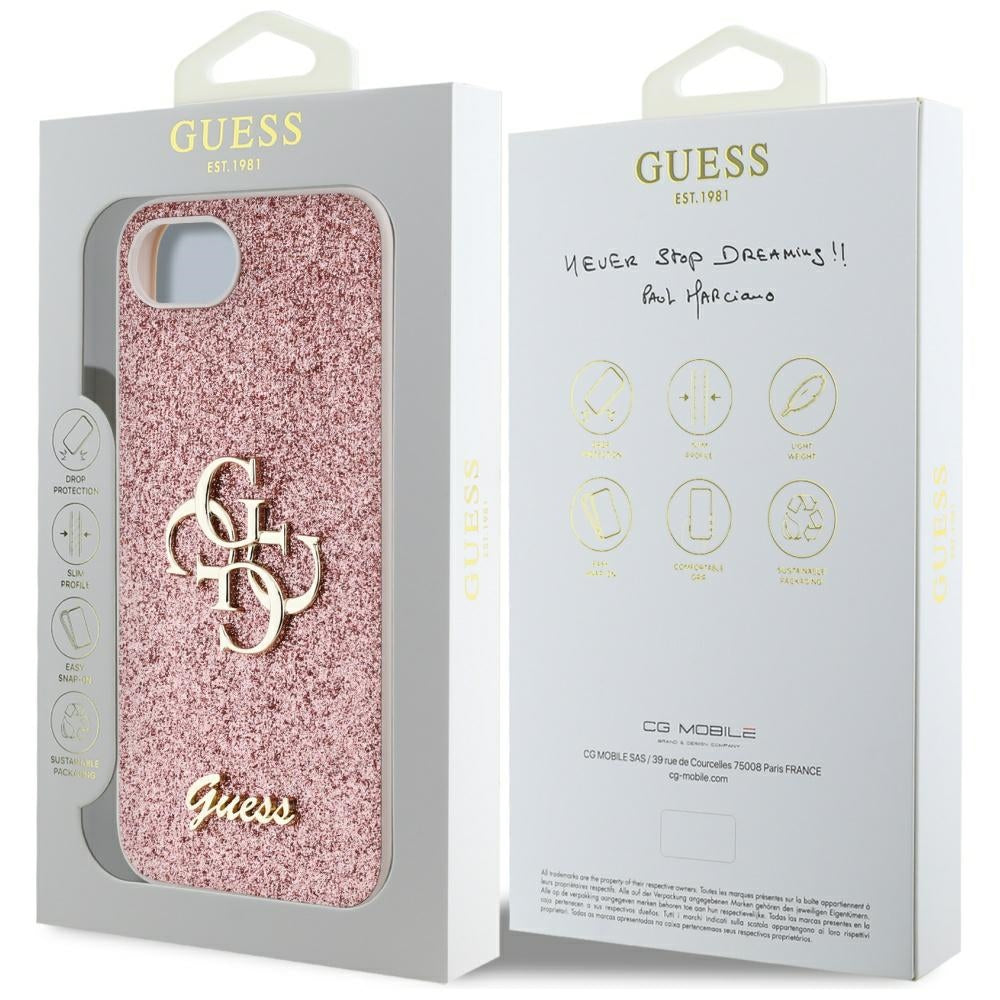 Etui na Apple iPhone 17e / 16e, Guess, Fixed Glitter Big 4G, Różowy