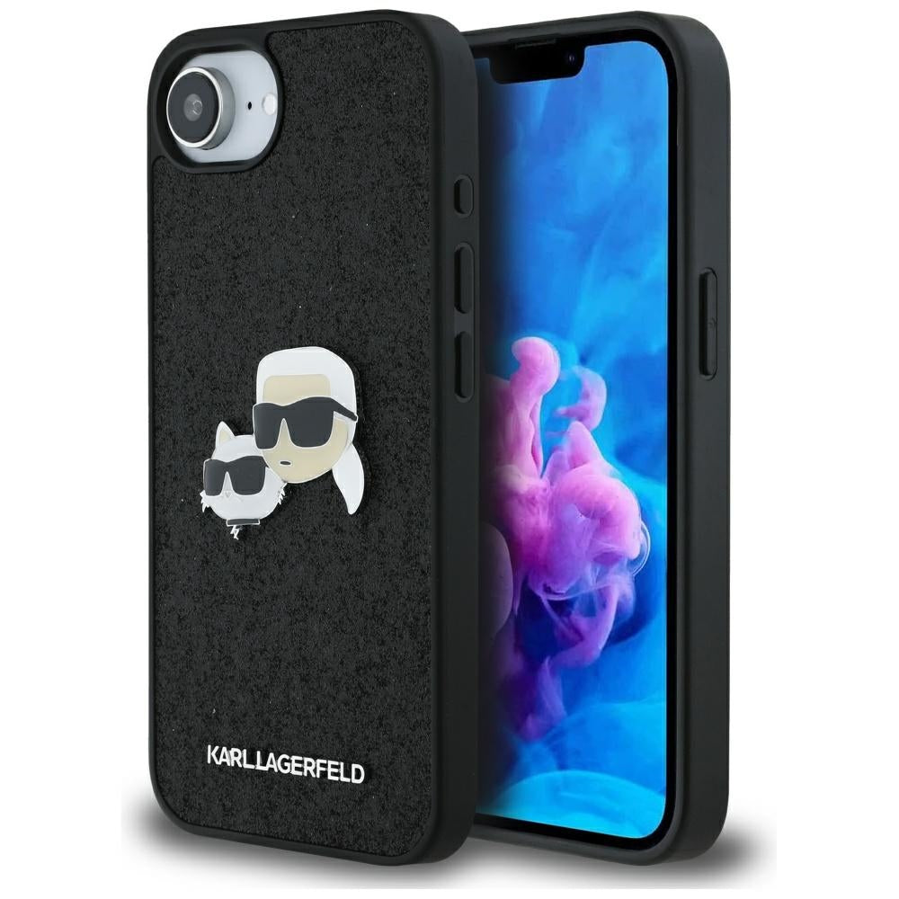 Etui na Apple iPhone 17e / 16e, Karl Lagerfeld, Glitter Fixed Karl & Choupette's Heads, Czarne