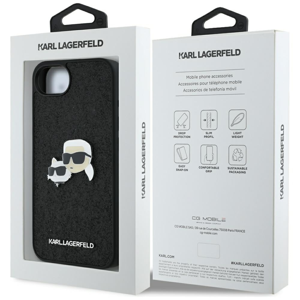 Etui na Apple iPhone 17e / 16e, Karl Lagerfeld, Glitter Fixed Karl & Choupette's Heads, Czarne
