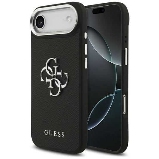 Etui na Apple iPhone 17 Air, Guess, 4G Grained Big and Classic Logo, Czarne Srebrzyste