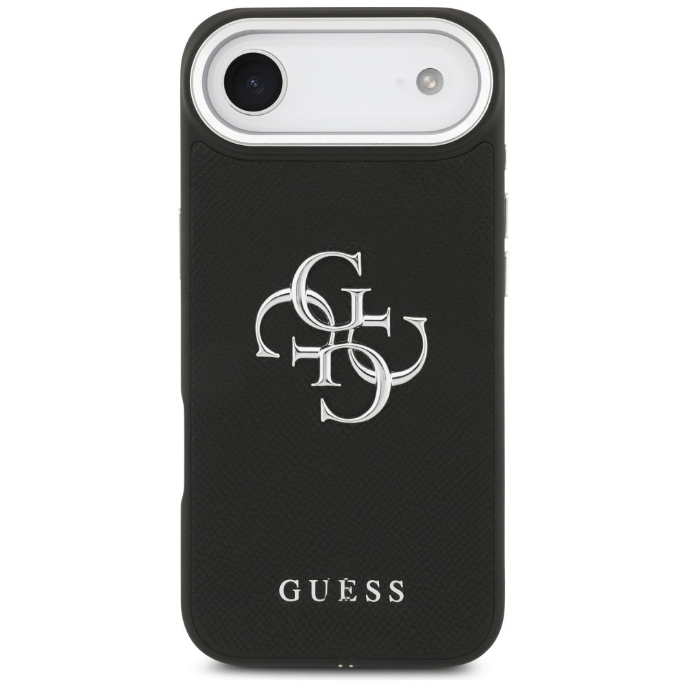Etui na Apple iPhone 17 Air, Guess, 4G Grained Big and Classic Logo, Czarne Srebrzyste