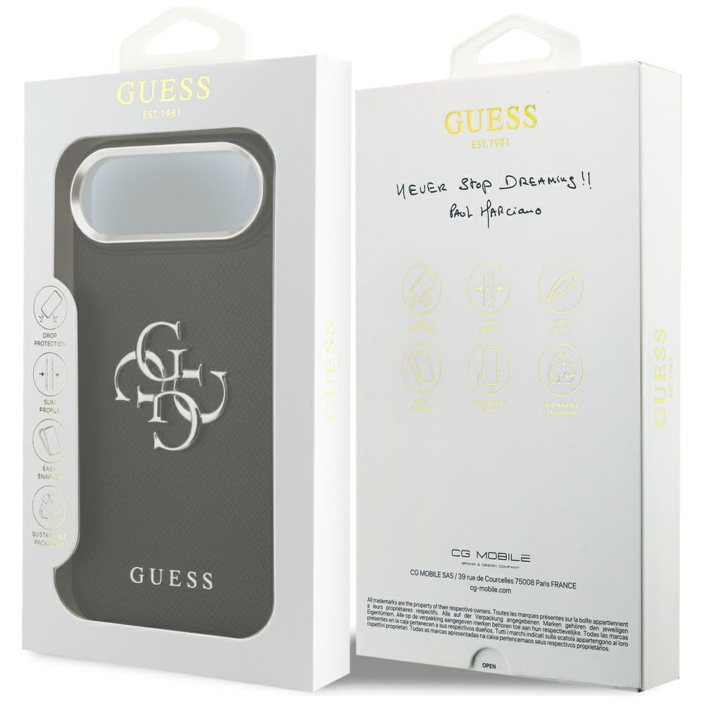 Etui na Apple iPhone 17 Air, Guess, 4G Grained Big and Classic Logo, Czarne Srebrzyste