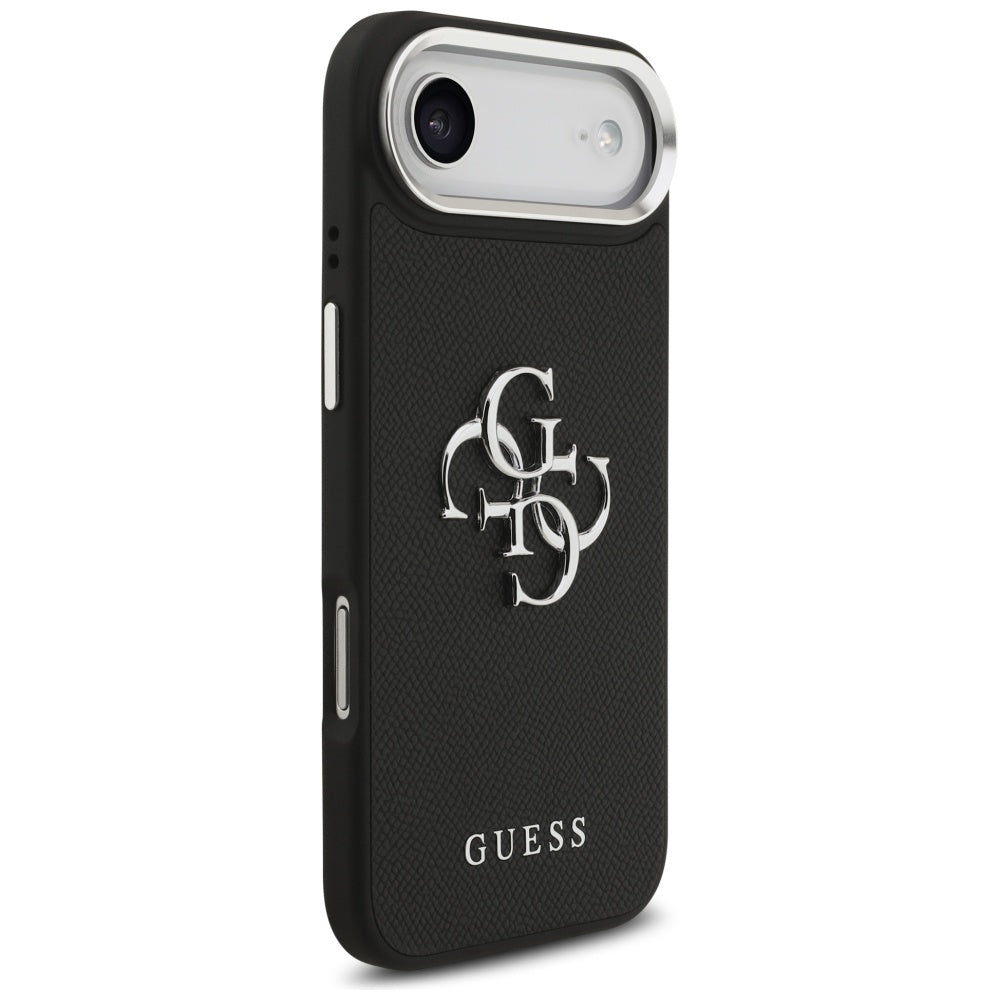 Etui na Apple iPhone 17 Air, Guess, 4G Grained Big and Classic Logo, Czarne Srebrzyste
