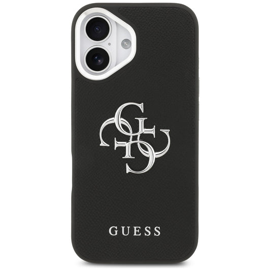 Etui na Apple iPhone 17, Guess, 4G Grained Big and Classic Logo, Czarne Srebrzyste