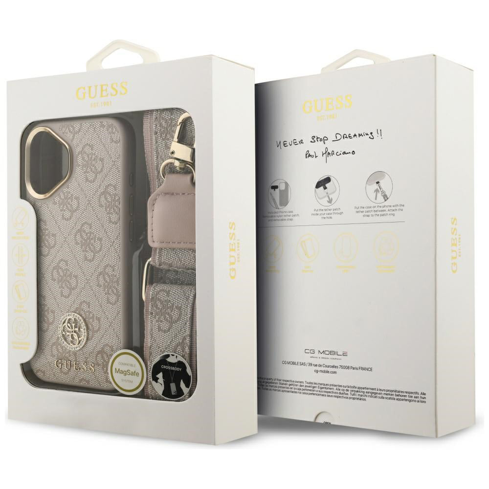 Etui na Apple iPhone 17, Guess, 4G Strass Logo and Big Strap, Różowy