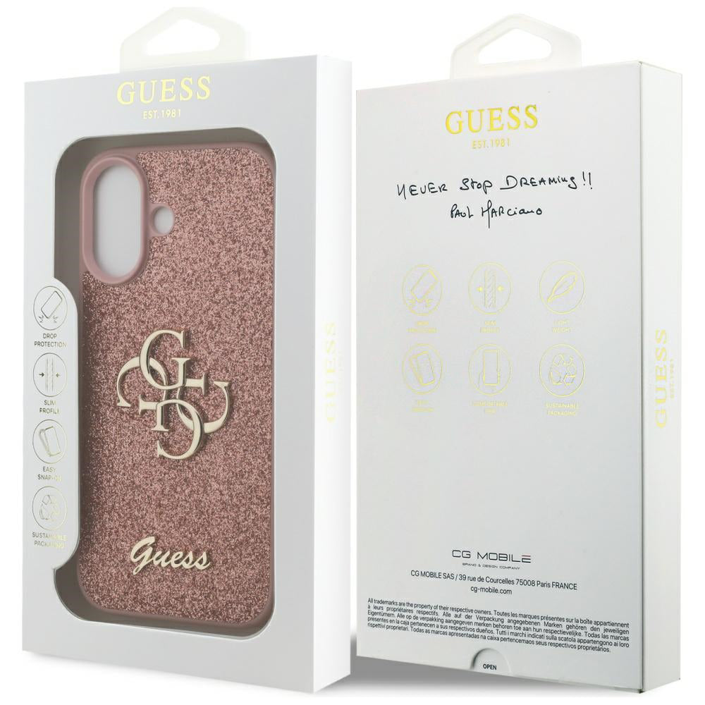 Etui na Apple iPhone 17, Guess, Fixed Glitter Big 4G, Różowy