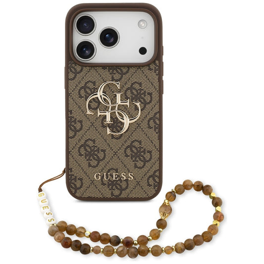 Etui na Apple iPhone 17 Pro, Guess, 4G Classic Logo with Pearl Strap, Brązowy