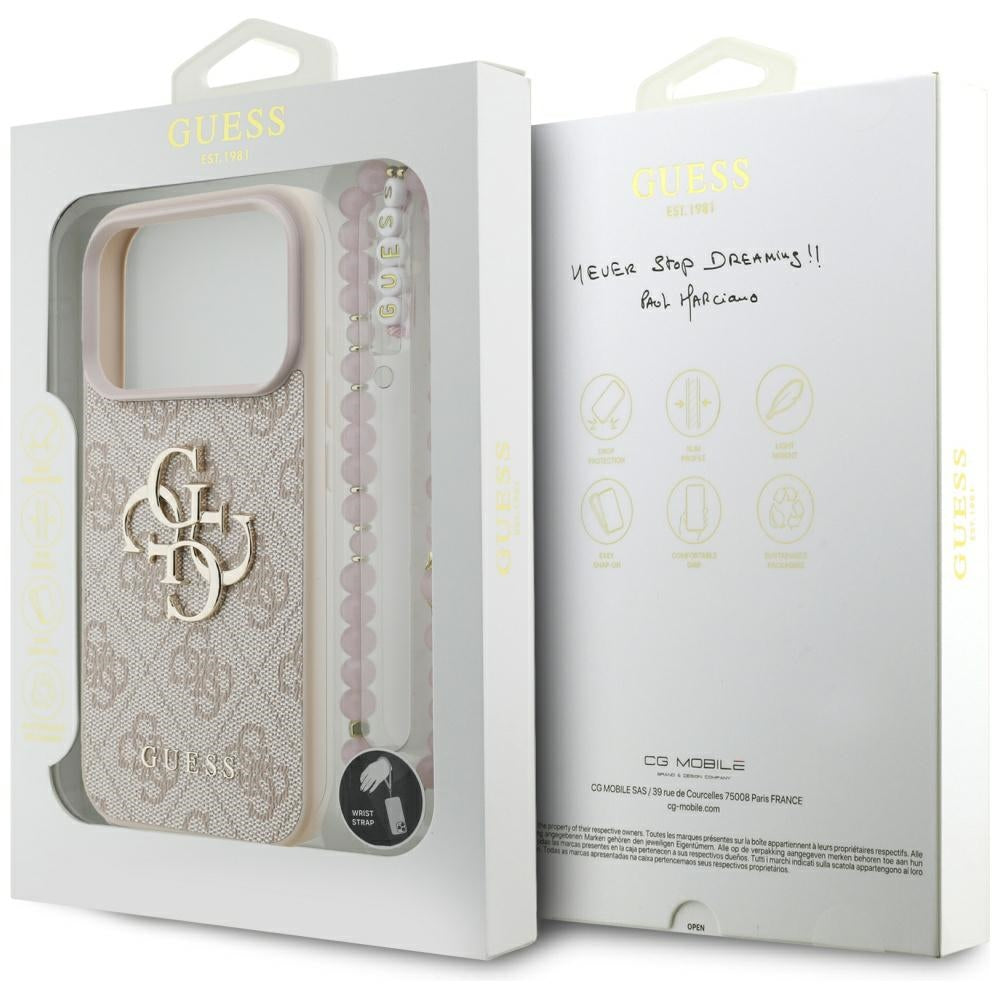 Etui na Apple iPhone 17 Pro, Guess, 4G Classic Logo with Strap, Różowy